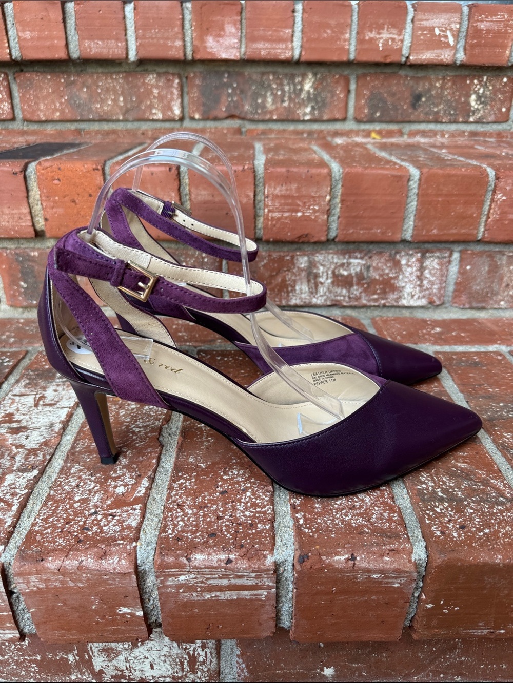 Violet & Red Purple Leather Ankle Strap Pointed Toe Pump Heels Women's Size 11